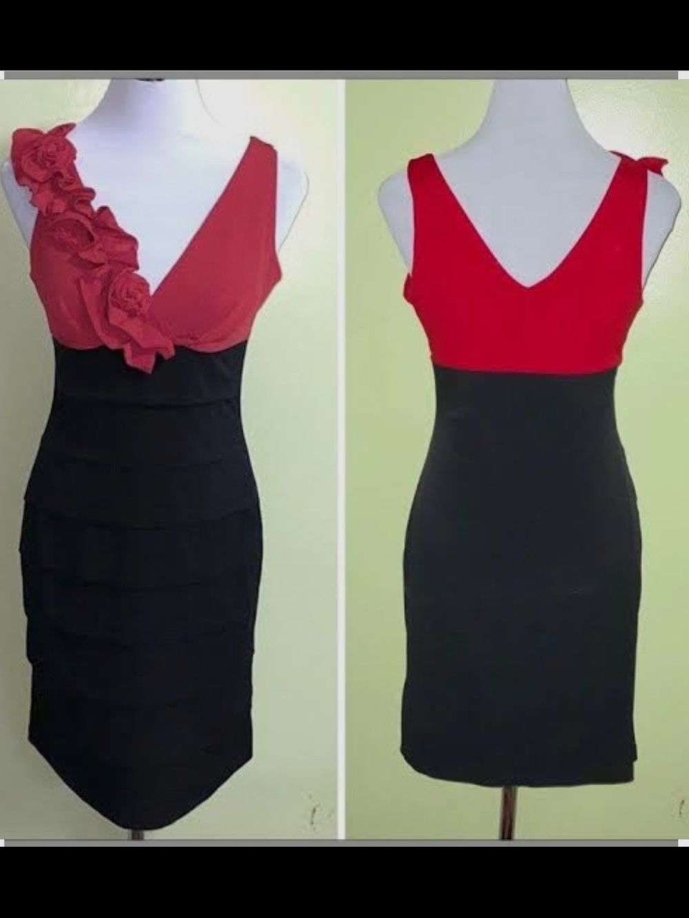 Enfocus Studio Red & Black One-Shoulder Floral-Accent Sheath Dress